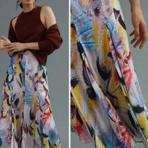 Anthropologie Silk Midi  Skirt